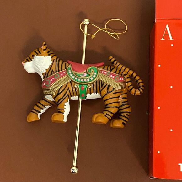 Vtg AVON Carousel Christmas Ornaments Exotic Tiger Regal Elephant Circus w/Boxes - Picture 6 of 8